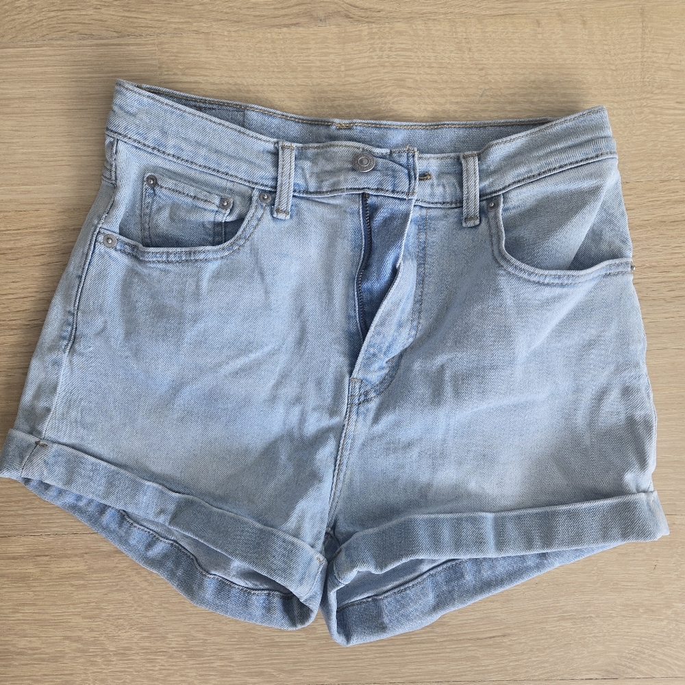 Levis Pale Blue Denim High Waisted Shorts, Sz 28